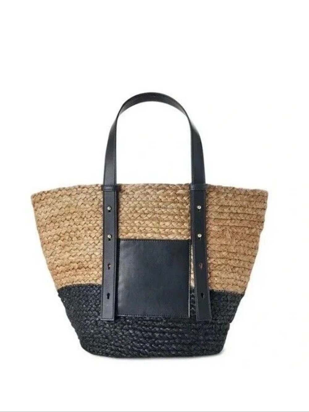Time & Tru Natural Jute/Black Braided Pocket Tote Bag